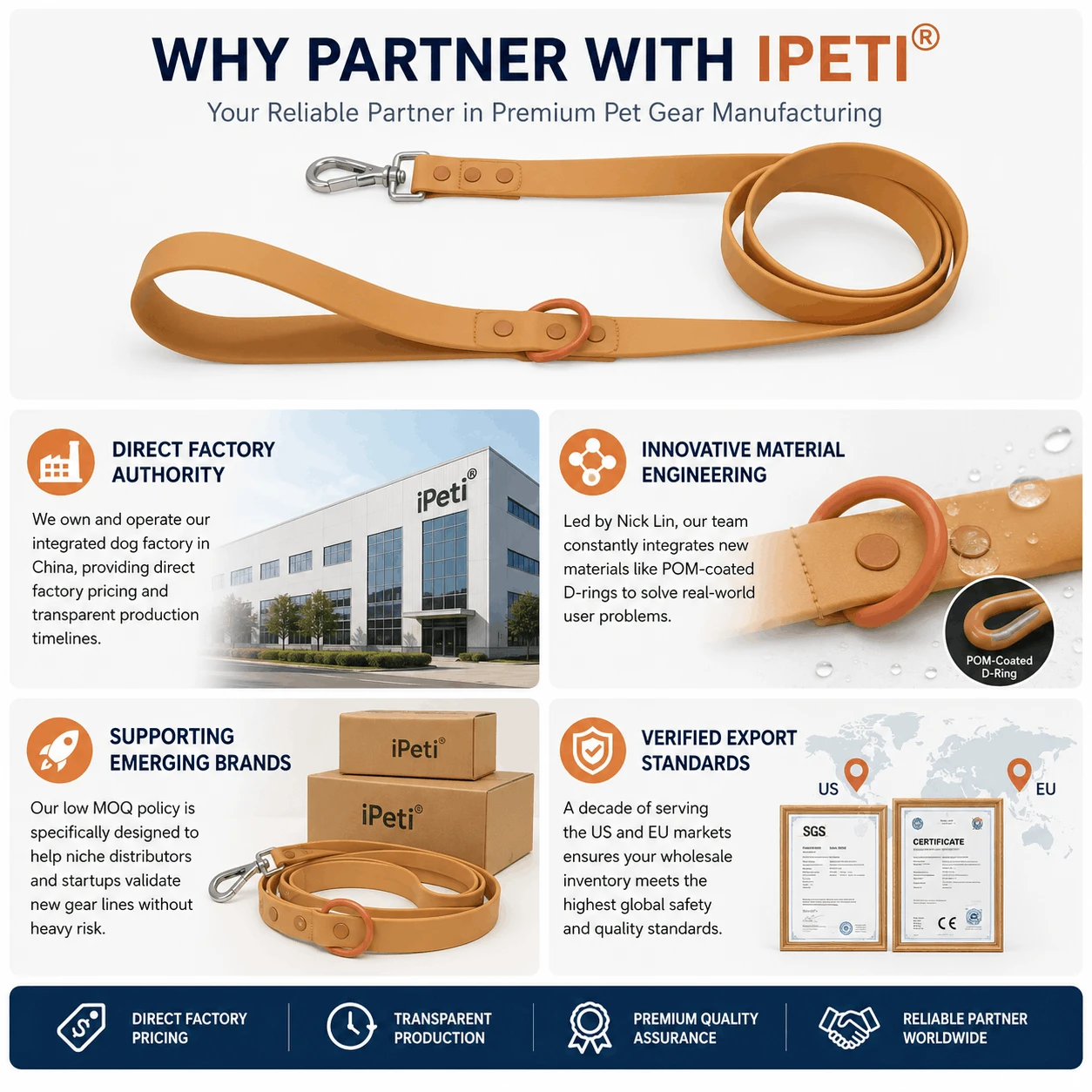 POM coated D-ring leash POM coated D-ring leash